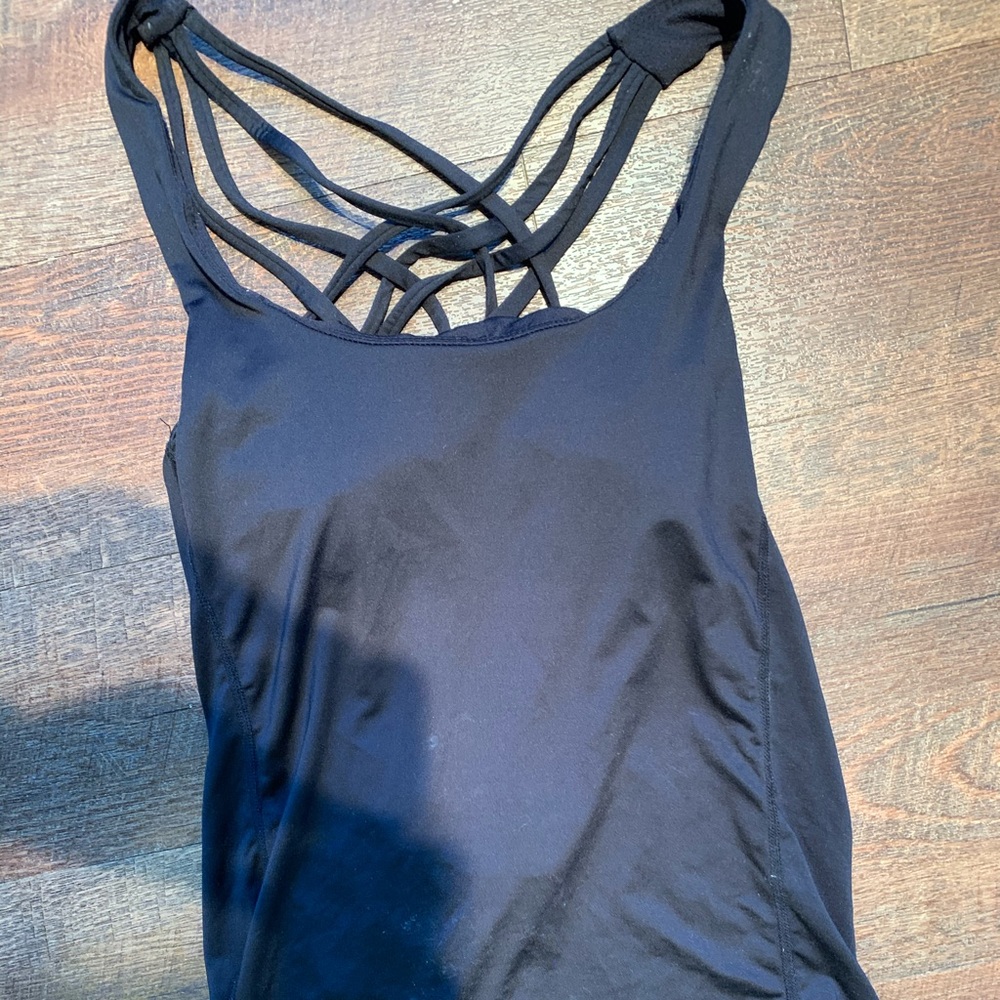 Black dri fit workout shirt with built-in bra
